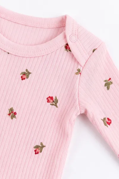 Pembe (0-9 Ay) Lale Baskılı  Raporlu    Kız Bebek Takım 480499