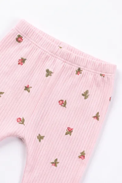 Pembe (0-9 Ay) Lale Nakışlı   Kız Bebek Takım 480478
