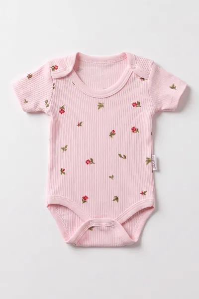 Pembe (0-9 Ay )  Minik Lale   Baskılı Kısa Kol  Bebek & Çocuk Çıtçıtlı Badi 480437