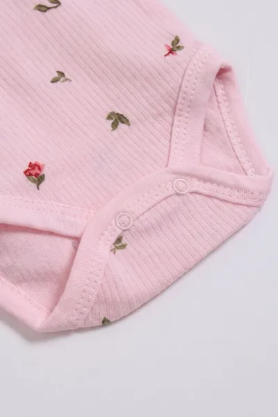 Pembe (0-9 Ay )  Minik Lale   Baskılı Kısa Kol  Bebek & Çocuk Çıtçıtlı Badi 480437
