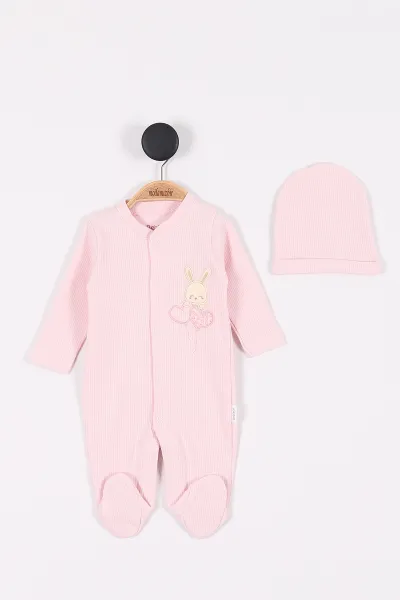 Pembe (0-9 Ay) Nakışlı Çıtçıtlı Bebek Tulum 280624