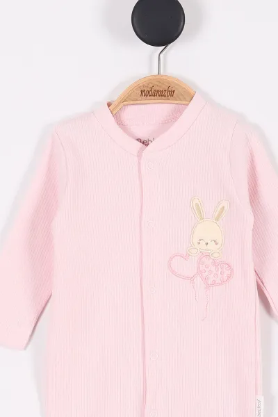 Pembe (0-9 Ay) Nakışlı Çıtçıtlı Bebek Tulum 280624