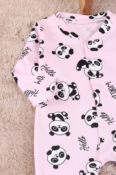 Pembe (0-9 Ay) Panda Baskılı Çıtçıtlı Patikli Kız Bebe Tulum 180091