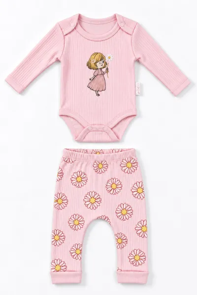 Pembe (0-9 Ay) Papatyalı Kız Nakışlı   Kız Bebek Takım 480480