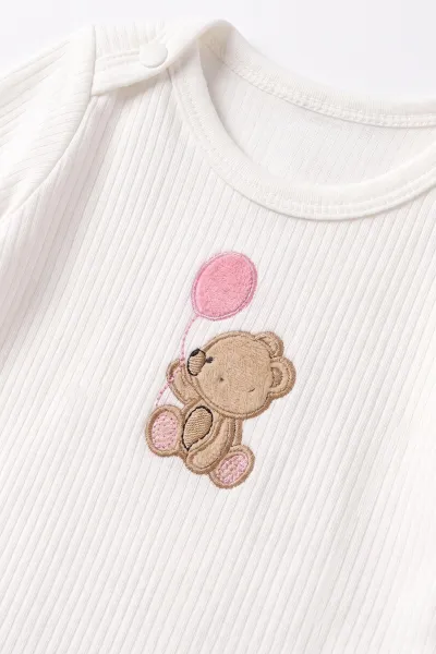 Pembe (0-9 Ay)  Puanlı Ayıcık Nakışlı  Raporlu  Bebek Takım 480468