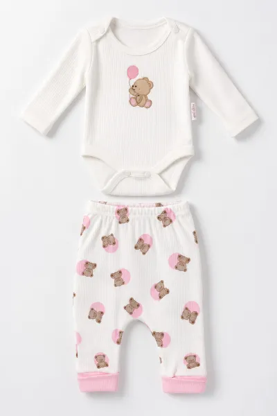 Pembe (0-9 Ay)  Puanlı Ayıcık Nakışlı  Raporlu  Bebek Takım 480468