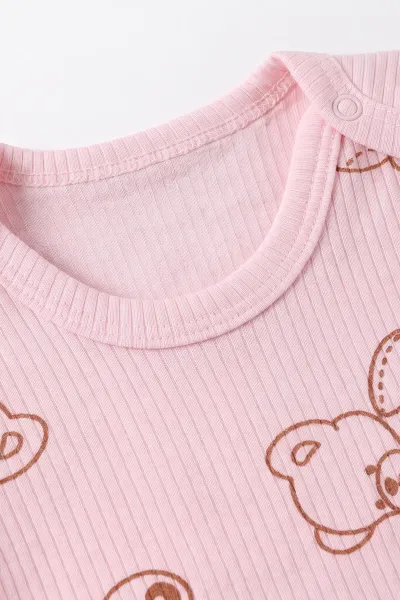 Pembe (0-9 Ay )  Raporlu Ayıcık Baskılı Kısa Kol  Bebek & Çocuk Çıtçıtlı Badi 480420