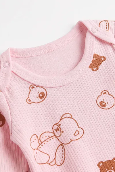 Pembe (0-9 Ay )Raporlu Ayıcık Desenli  Uzun Kollu    Bebek & Çocuk Çıtçıtlı Badi 480370