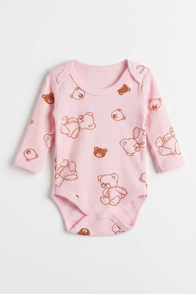Pembe (0-9 Ay )Raporlu Ayıcık Desenli  Uzun Kollu    Bebek & Çocuk Çıtçıtlı Badi 480370