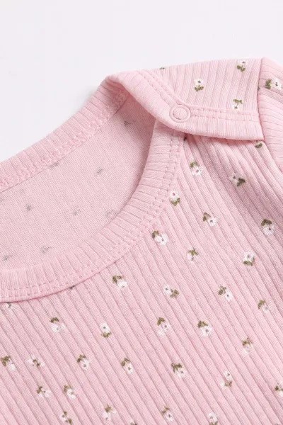Pembe (0-9 Ay )Raporlu Çiçek Desenli  Uzun Kollu Kız    Bebek & Çocuk Çıtçıtlı Badi 480379