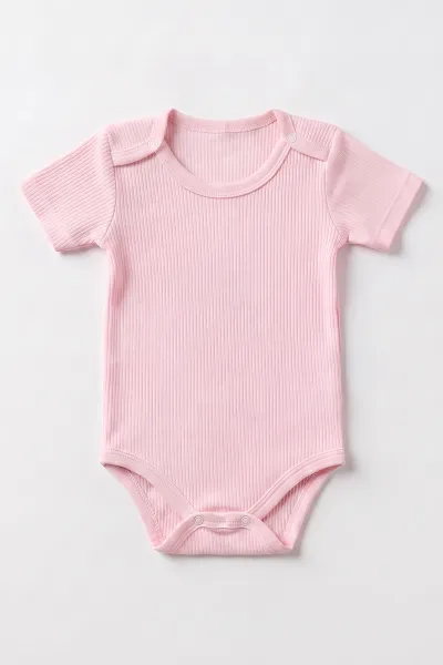 Pembe (0-9 Ay ) Raporlu Düz   Kısa Kol  Bebek & Çocuk Çıtçıtlı Badi 480408