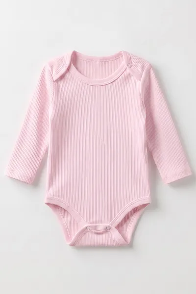 Pembe (0-9 Ay ) Raporlu Düz   Uzun Kollu   Bebek & Çocuk Çıtçıtlı Badi 480339