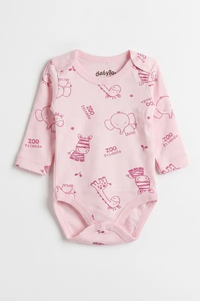 Pembe (0-9 Ay) Safari  Desenli Bebek Çıtçıtlı Badi 482302