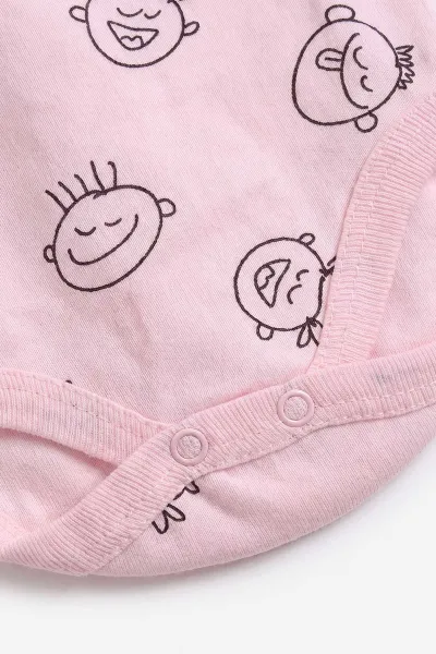 Pembe (0-9 Ay) Sevimli Surat Desenli Uzun Kol Bebek Çıtçıtlı Badi 482331