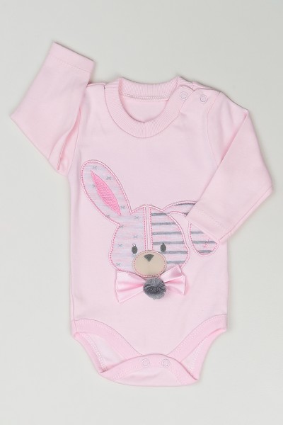 Pembe (0-9 Ay) Tavşan Baskılı Zıbınlı Kız Çocuk Üçlü Takım 84187