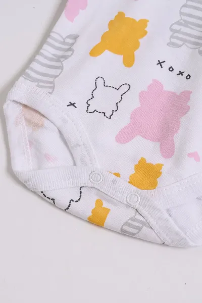 Pembe (0-9 Ay) Tavşan Desenli Uzun Kol Bebek Çıtçıtlı Badi 482327