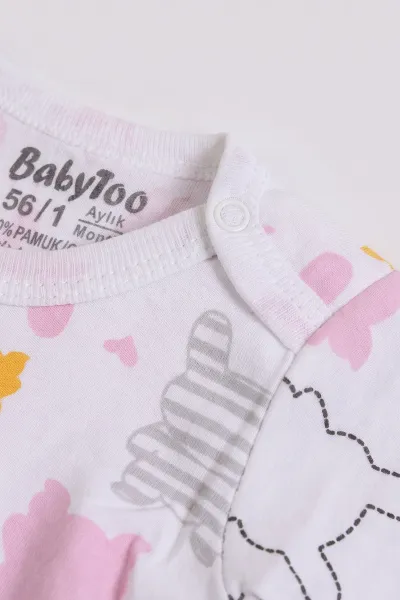 Pembe (0-9 Ay) Tavşan Desenli Uzun Kol Bebek Çıtçıtlı Badi 482327