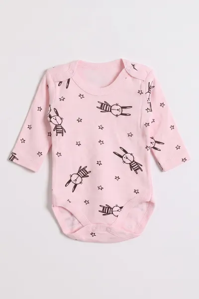 Pembe (0-9 Ay) Yıldızlı Tavşan  Desenli Bebek Çıtçıtlı Badi 482296