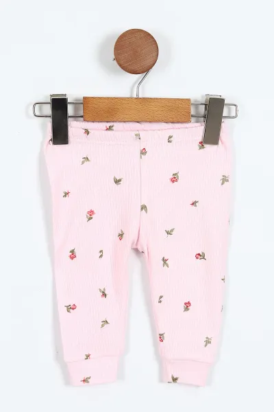 Pembe (0-9 Ay)Lale Desenli Önü Çıtçıtlı Kız Bebek Pijama Takımı 375221