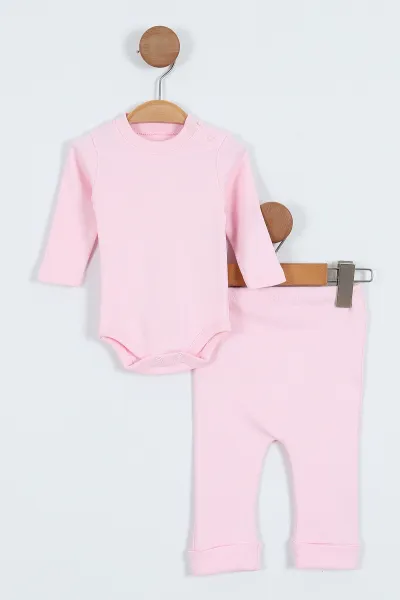 Pembe (0-9 Ay)Papatya Nakışlı Zıbınlı  Hırkalı 3'lü Kız Bebek Takım 341375