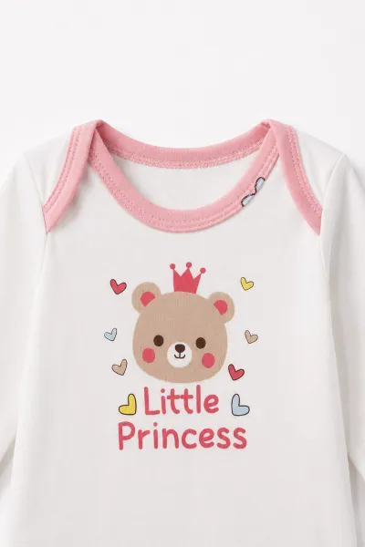 Pembe (0-9 Ay)Taçlı Ayıcık Baskılı Çıt Çıtlı Badili Kız Bebek Takım 477399