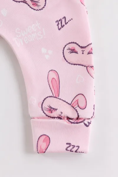 Pembe (0-9 Ay)Tavşan Baskılı Çıt Çıtlı Badili Kız Bebek Takım 477396