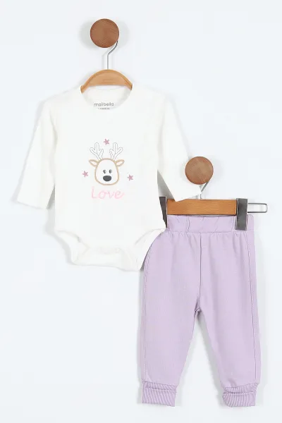 Pembe (1-12 Ay)  Ceylan Nakışlı  Kapüşonlu Hırkalı Zıbınlı Kız Bebek 3'lü Takım 384006