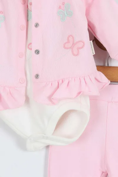 Pembe (1-12 Ay) Kelebek Nakışlı Etek Fırfırlı ı Kız Bebek 3'lü Takım 340676