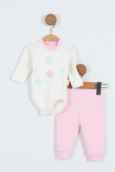 Pembe (1-12 Ay) Kelebek Nakışlı Etek Fırfırlı ı Kız Bebek 3'lü Takım 340676