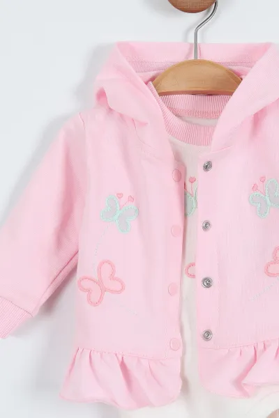 Pembe (1-12 Ay) Kelebek Nakışlı Etek Fırfırlı ı Kız Bebek 3'lü Takım 340676