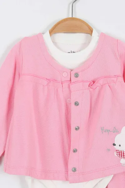 Pembe (1-12 Ay)3 Tavşan Nakışlı Çıtçıt Hırkalı Kız Bebek 3'lü Takım 340672