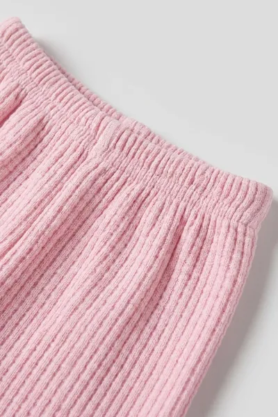 Pembe (1-2 Yaş) Süzeneli Waffle Paça Lastikli 2'li Kız Bebek Takım 480058
