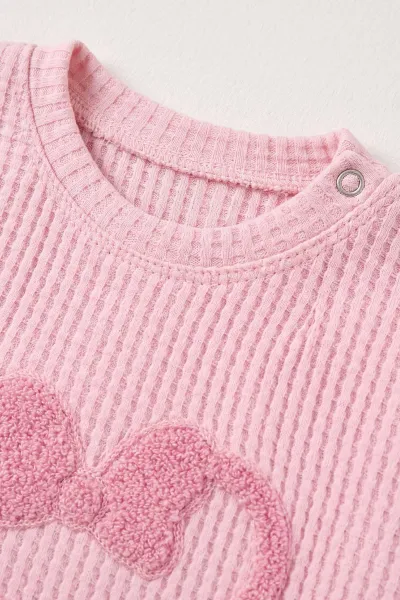 Pembe (1-2 Yaş) Süzeneli Waffle Paça Lastikli 2'li Kız Bebek Takım 480058