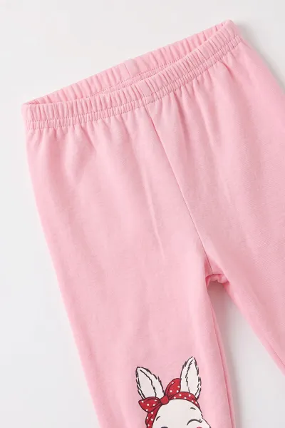Pembe (1-2 Yaş) Tavşan Baskılı Kapüşonlu 3'lü Kız Bebek Takım 480004