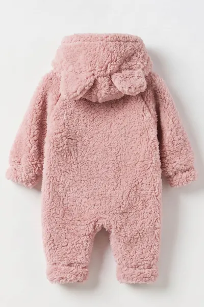 Pembe (1-3 Yaş) Ayı Oyuncaklı Kapüşonlu Unisex Çocuk&Bebek Peluş  Tulum 495652
