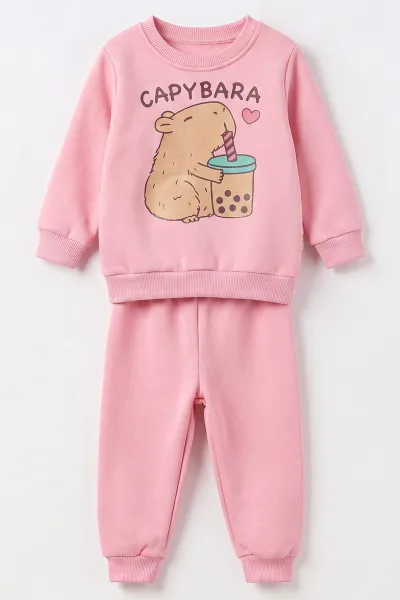 Pembe (1-3 Yaş)  Baskılı 3 İp Şardonlu Kız Çocuk&Bebek Kışlık Takım 494455