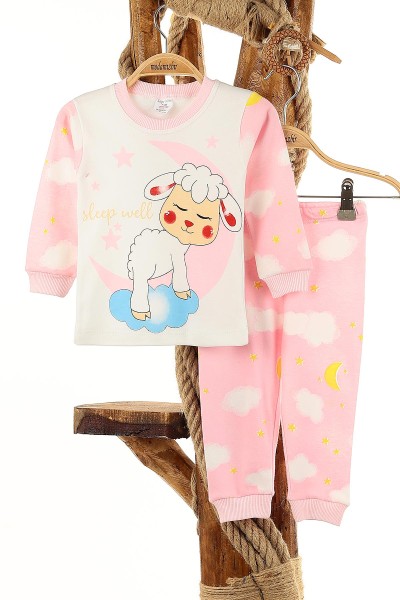 Pembe (1-3 Yaş) Bulutlu Kuzu Baskılı Kız Çocuk Pijama Takım 145156