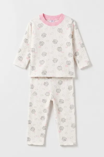 Pembe (1-3 Yaş) Casper Desenli Raporlu Çocuk Pijama Takım 484710
