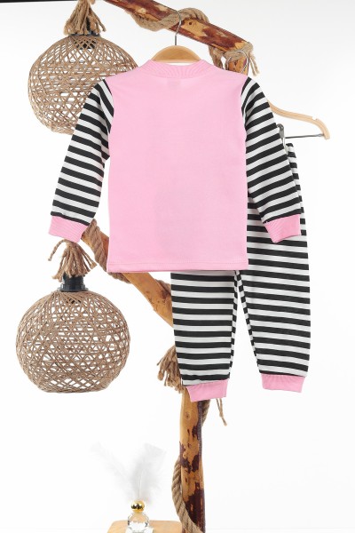 Pembe (1-3 Yaş) Çizgili Tavşan Baskılı Kız Çocuk Pijama Takım 137299