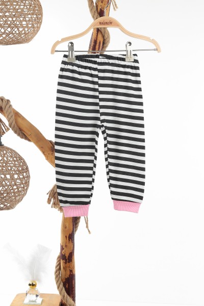 Pembe (1-3 Yaş) Çizgili Tavşan Baskılı Kız Çocuk Pijama Takım 137299