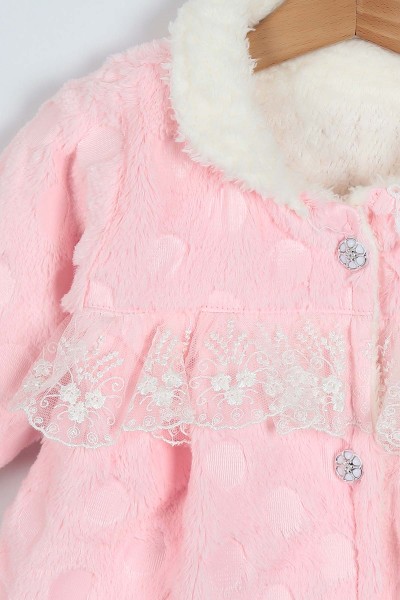 Pembe (1-3 Yaş) Düğmeli Kürklü Kız Bebe Mont 223319