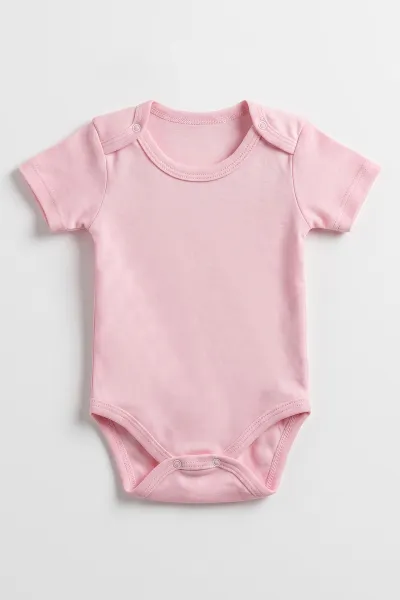 Pembe (1-3 Yaş) Düz   Kısa Kol  Bebek & Çocuk Çıtçıtlı Badi 480398