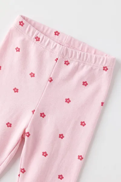 Pembe (1-3 Yaş ) Flower   Baskılı Penye Kız Bebek&Çocuk  Pijama Takım 500330
