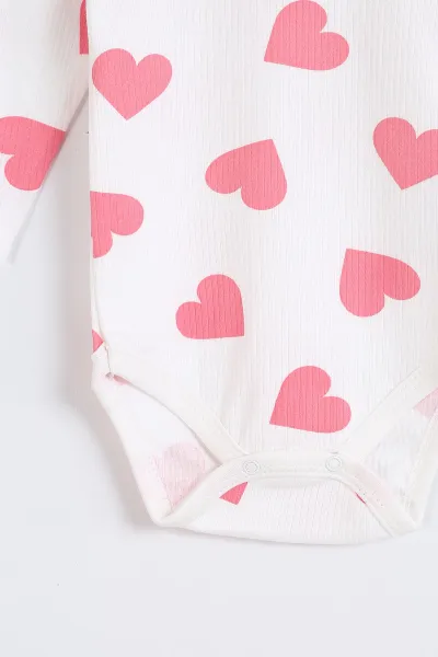 Pembe (1-3 Yaş) Kalp Desenli Uzun Kollu Bebek Badi 304652