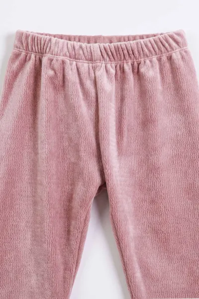 Pembe (1-3 Yaş) Kalp Nakışlı 3 İp Şardonlu Sweatli Alt Kadife Kız Bebek&Çocuk Kışlık Takım 499729