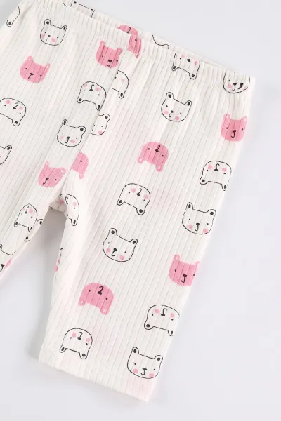 Pembe (1-3 Yaş) Kedi Desenli Raporlu Çocuk Pijama Takım 484712