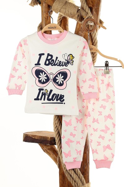 Pembe (1-3 Yaş) Kelebek Baskılı Kız Çocuk Pijama Takım 145153