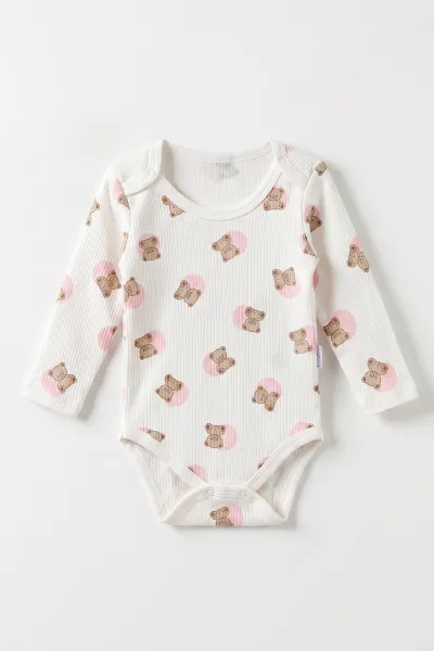 Pembe (1-3 Yaş) Puanlı Ayıcık  Baskılı   Uzun Kollu   Bebek & Çocuk Çıtçıtlı Badi 480324