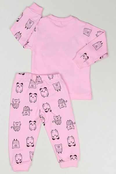 Pembe (1-3 Yaş) Sevimli Kedi Baskılı Kız Çocuk Pijama Takım 88623
