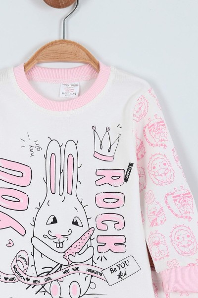 Pembe (1-3 Yaş) Tavşan Baskılı Kız Çocuk Pijama Takım 219642